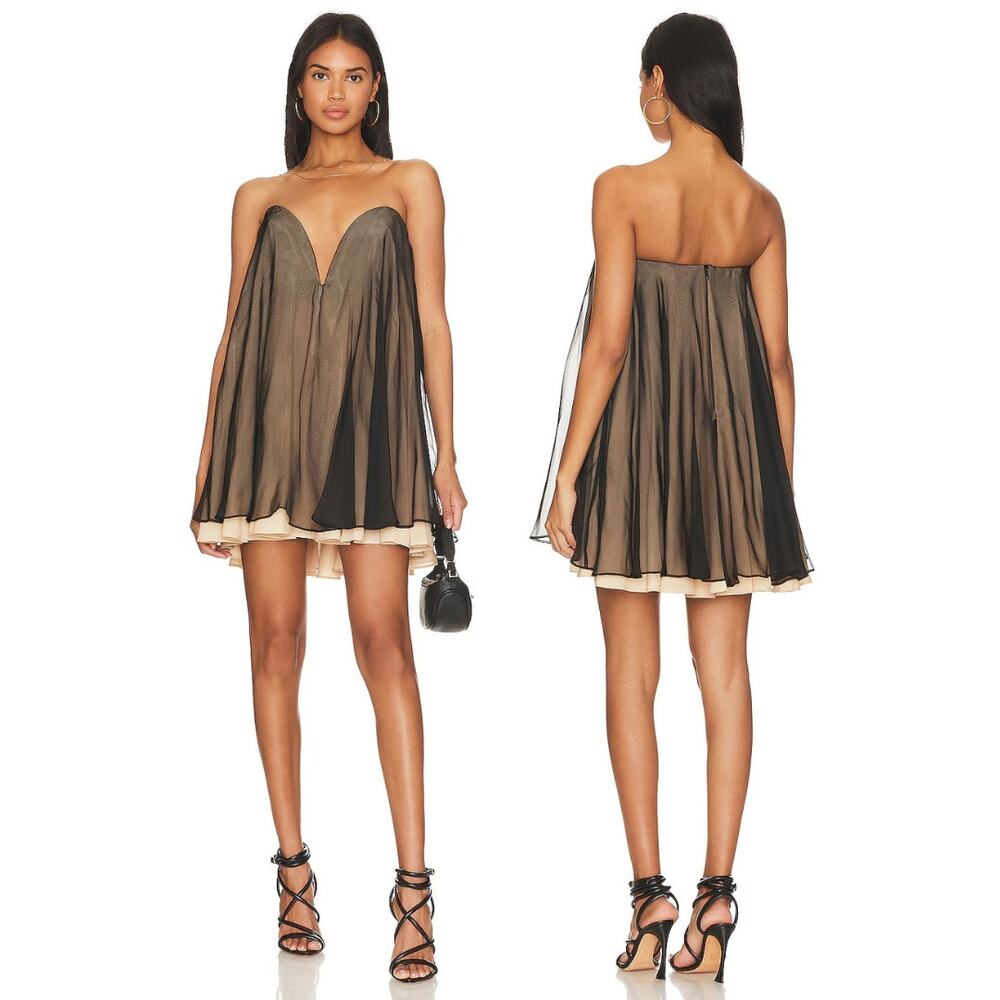 NBD Breeta Mini Dress Plunge Chiffon Y2K Babydoll Party Formal Hoco Evening M